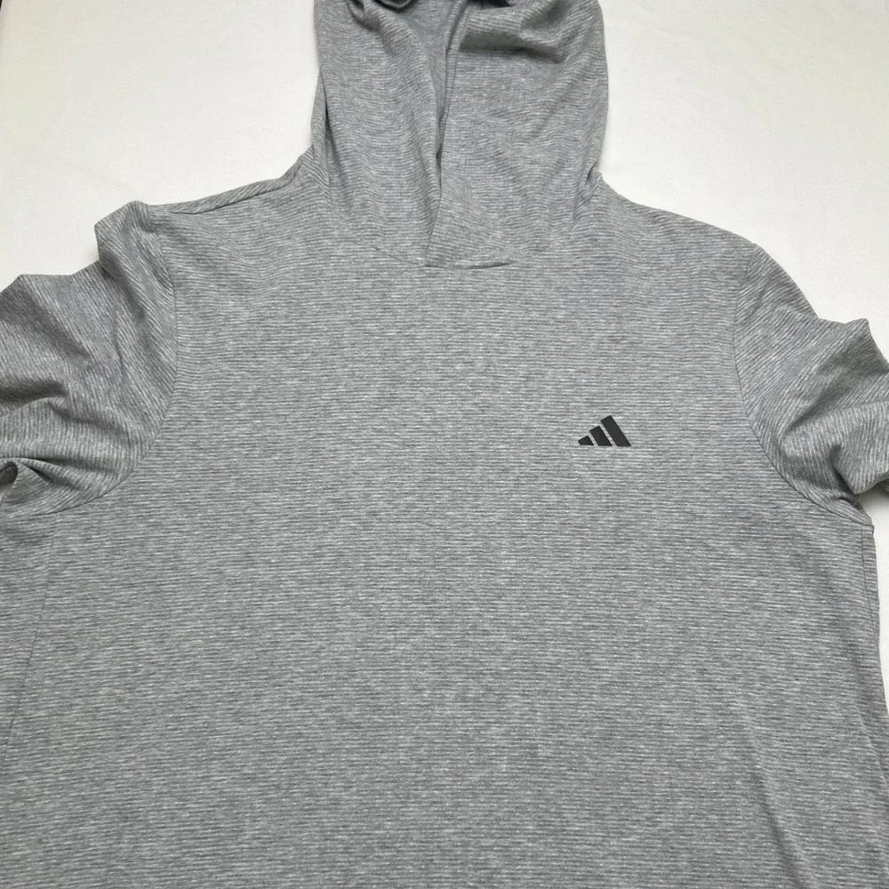 Adidas Mens Striped Long Sleeve Pullover Hooded T-Shirt Size M Gray Athleisure